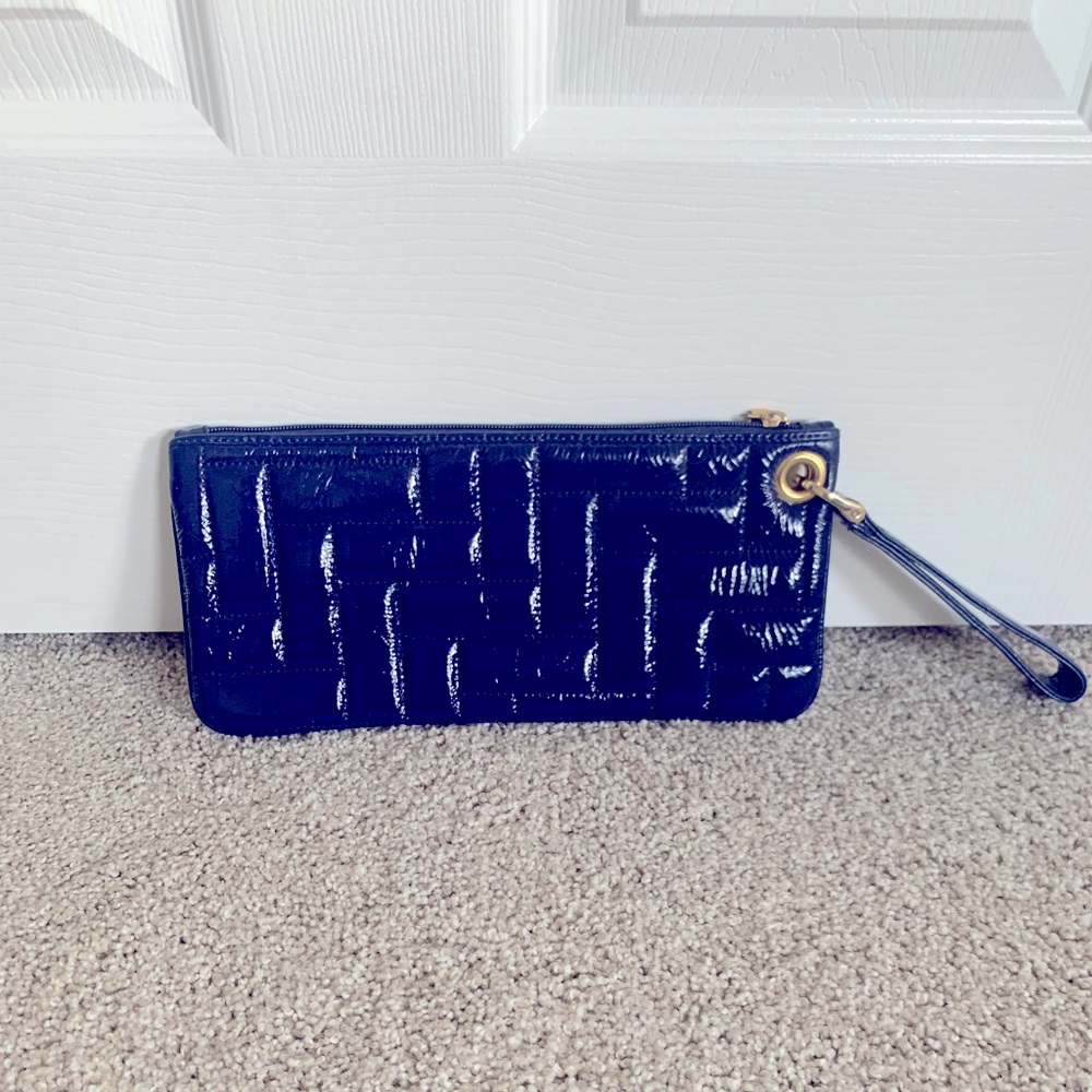Hobo patent blue wristlet
